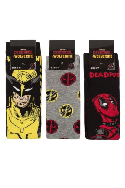 Mens 3 Pair Marvel Deadpool and Wolverine Cotton Socks