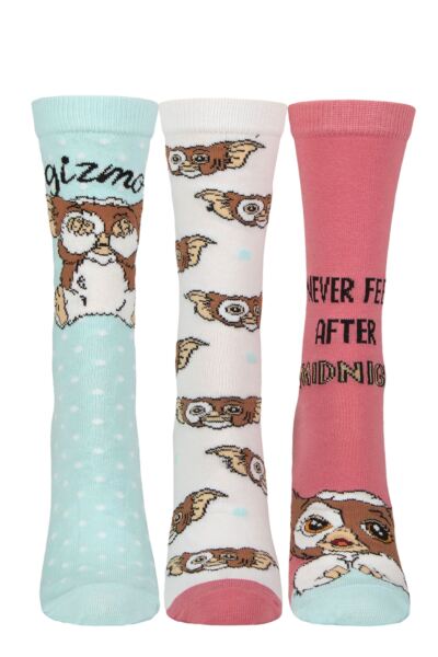 Womens 3 Pair Gremlins Gizmo Cotton Socks