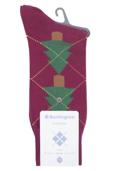 1 Pair Christmas Tree Argyle Cotton Socks Men's - Burlington