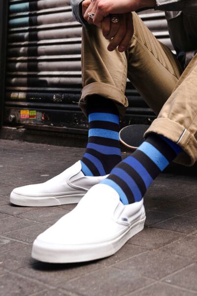 1 Pair Blackpool Multi Striped Cotton Socks Men's - Burlington