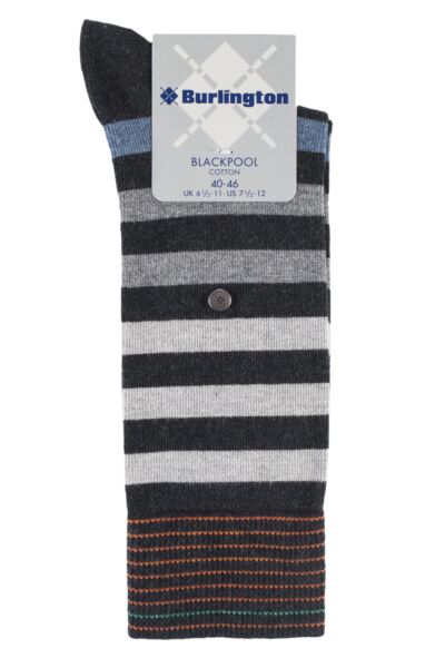 1 Pair Blackpool Multi Striped Cotton Socks Men's - Burlington