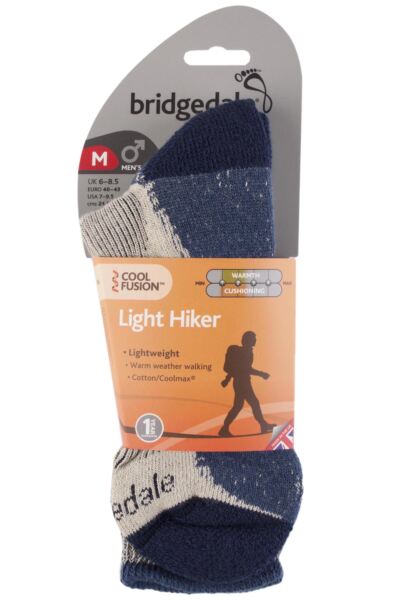 1 Pair Active Light Hiker Cotton and Coolmax Socks For Summer Hiking Men's - Bridgedale
