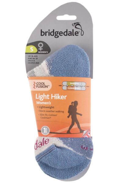 1 Pair Active Light Hiker Cotton and Coolmax Socks For Summer Hiking Women's - Bridgedale