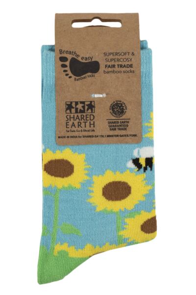 Mens and Women's 1 Pair Shared Earth Fair Trade Sunflowers Bamboo Socks