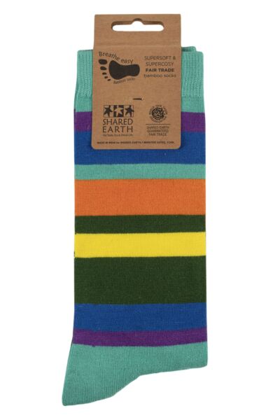 Mens and Women's 1 Pair Shared Earth Fair Trade Stripes Bamboo Socks