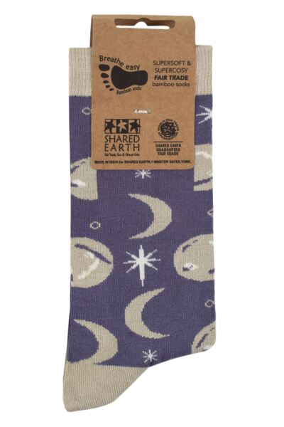 Mens and Women's 1 Pair Shared Earth Fair Trade Moon Phases Bamboo Socks