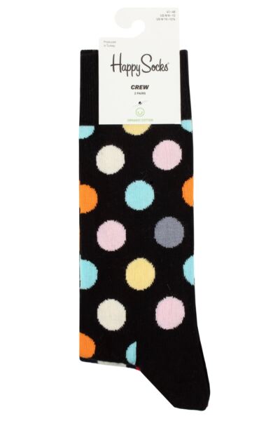 Mens and Women's 2 Pair Happy Socks Classic Big Dot and Striped Socks