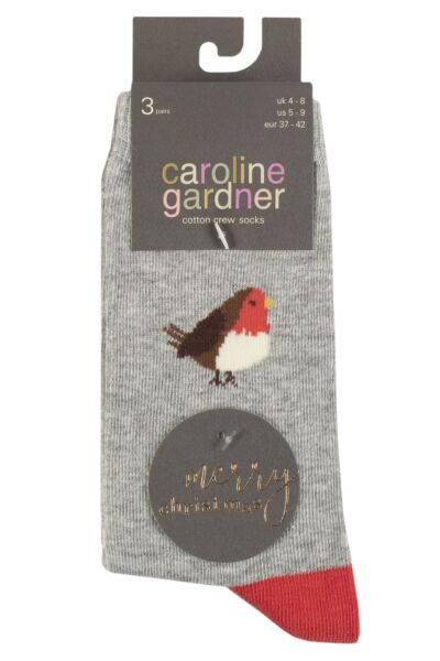 Women's 3 Pair Caroline Gardner Christmas Patterned Cotton Socks