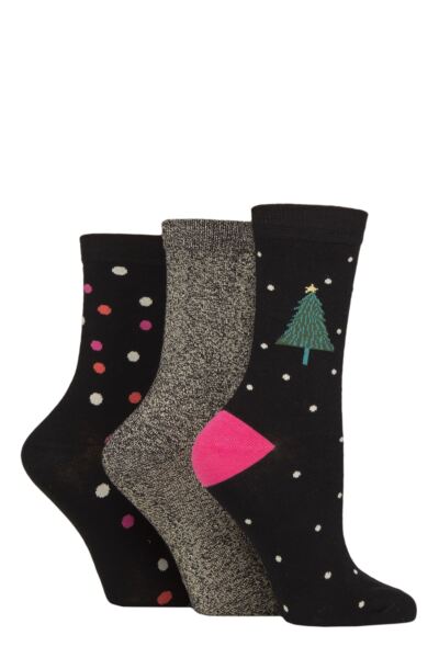 Women's 3 Pair Caroline Gardner Christmas Patterned Cotton Socks