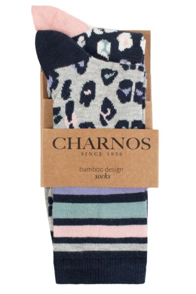 Women's 2 Pair Charnos Animal and Stripe Bamboo Socks