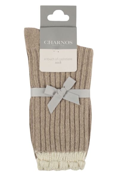 Women's 1 Pair Charnos Cashmere Scallop Top Ribbed Socks