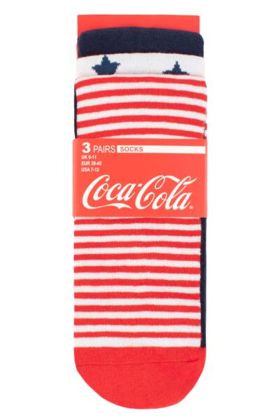 Mens 3 Pair Coca Cola Stars and Stripes Cotton Socks