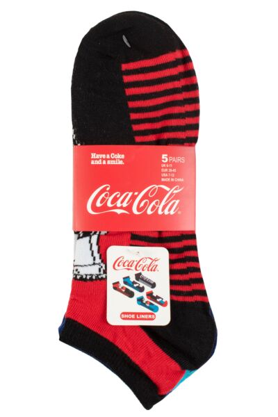 Mens 5 Pair Coca Cola Polar Bear Shoe Liner Socks
