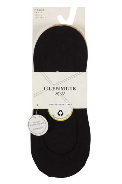 Women's 3 Pair Glenmuir Plain Cotton Shoe Liner Socks