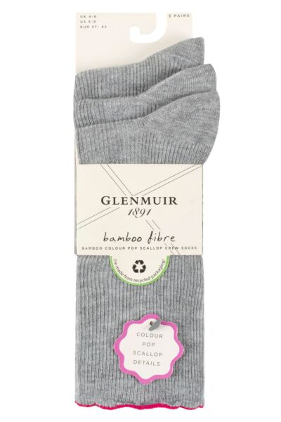Women's 3 Pair Glenmuir Scallop Hem Ribbed Bamboo Socks