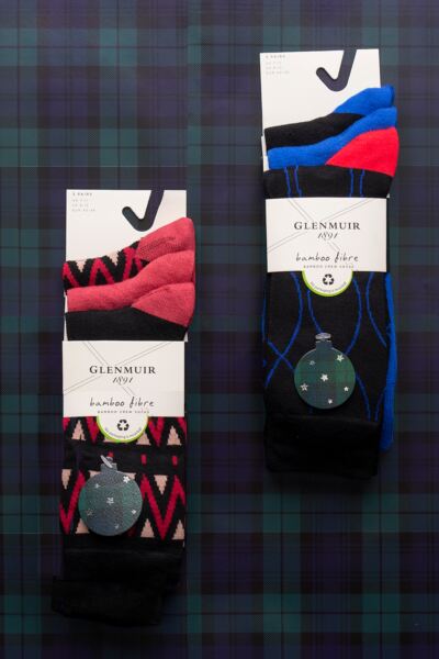 Mens 3 Pair Glenmuir Gift Tagged Patterned Bamboo Socks