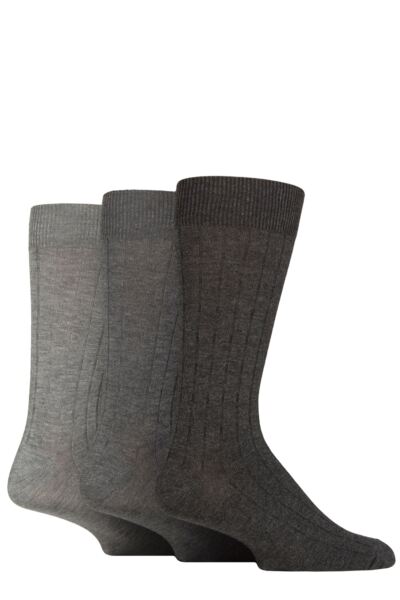 3 Pair Classic Bamboo Ribbed Socks Men's - Glenmuir