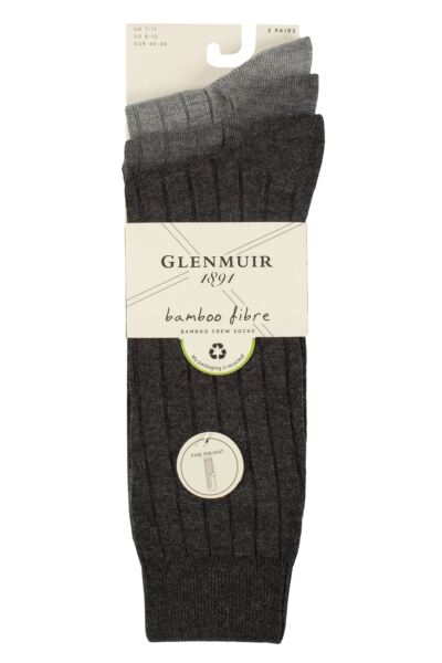 3 Pair Classic Bamboo Ribbed Socks Men's - Glenmuir