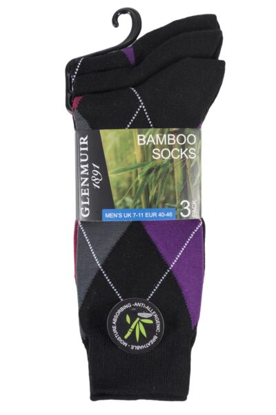 3 Pair Classic Bamboo Argyle Socks Men's - Glenmuir