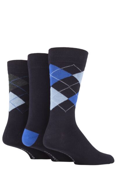 3 Pair Classic Bamboo Argyle Socks Men's - Glenmuir