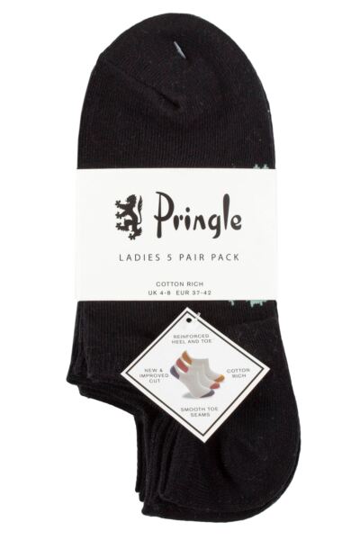 Women's 5 Pair Pringle Plain Cotton Trainer Socks
