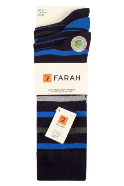 Mens 3 Pair Farah Classic Plain Bamboo and Patterned Socks