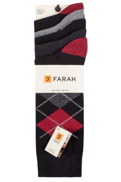 Mens 5 Pair Farah Patterned Striped and Argyle Cotton Socks