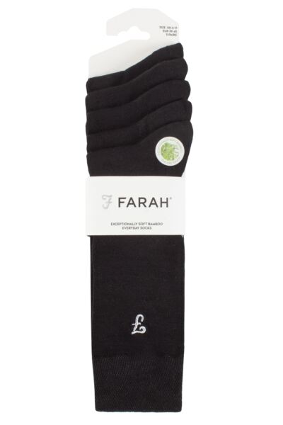 Mens 5 Pair Farah Plain, Striped and Patterned Everyday Bamboo Socks