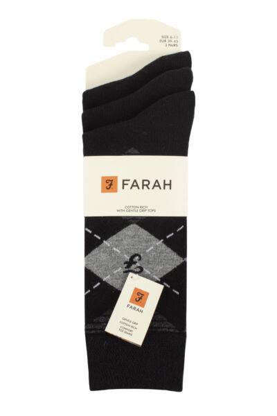 Mens 3 Pair Farah Argyle, Patterned and Striped Cotton Socks