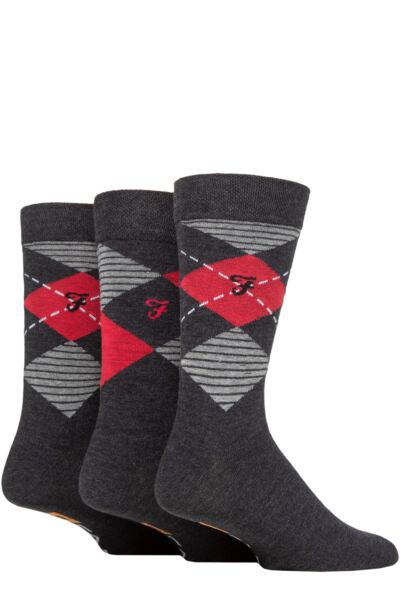 Mens 3 Pair Farah Argyle, Patterned and Striped Cotton Socks