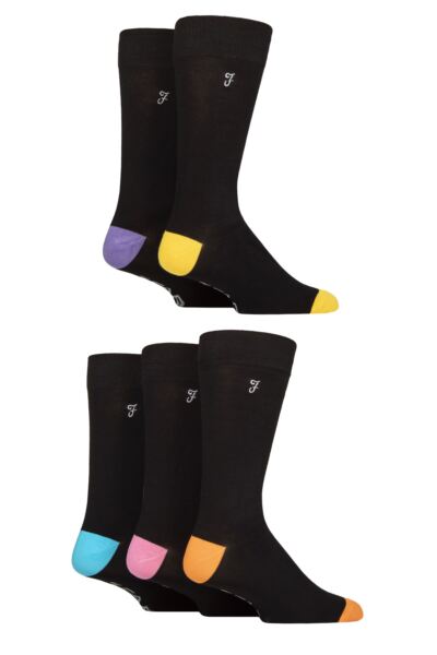 Mens 5 Pair Farah Plain, Striped and Patterned Everyday Bamboo Socks