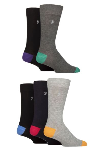 Mens 5 Pair Farah Plain, Striped and Patterned Everyday Bamboo Socks