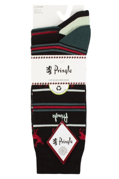 Mens Pringle 3 Pair Christmas Patterned Cotton Socks