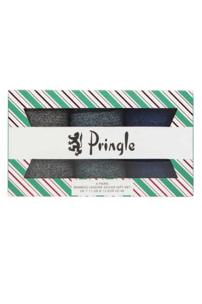 Mens 3 Pair Pringle Bamboo Leisure Socks in Candy Cane Gift Box
