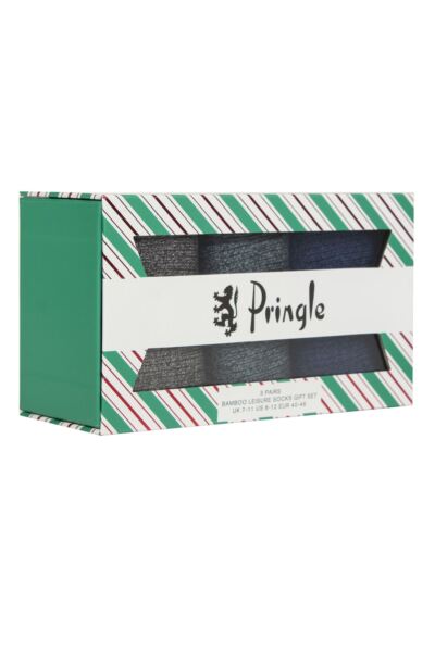 Mens 3 Pair Pringle Bamboo Leisure Socks in Candy Cane Gift Box