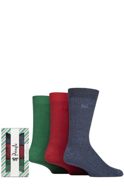 Mens 3 Pair Pringle Bamboo Leisure Socks in Candy Cane Gift Box