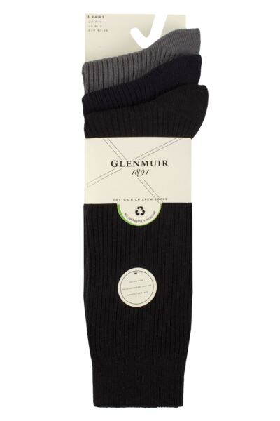 Mens 3 Pair Glenmuir Laird Cotton Ribbed Trouser Socks