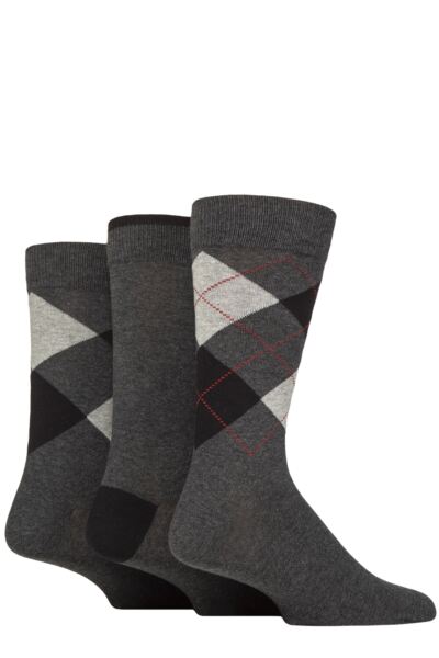 Mens 3 Pair Glenmuir New Waverley Cotton Argyle Patterned and Plain Socks