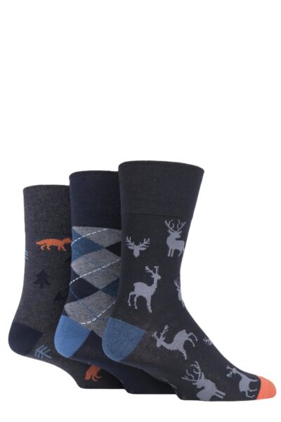 Mens 3 Pair Gentle Grip Fun Feet Socks