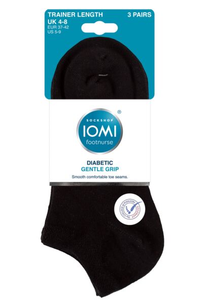 Women's 3 Pair IOMI FootNurse Gentle Grip Diabetic Cotton Trainer Socks