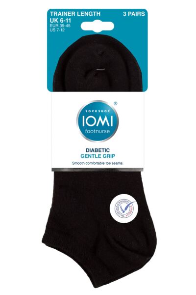 Mens 3 Pair IOMI FootNurse Gentle Grip Diabetic Cotton Trainer Socks