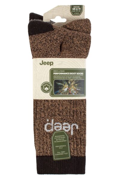 Mens 4 Pair Jeep Marl Regenerated Cotton Boot Socks