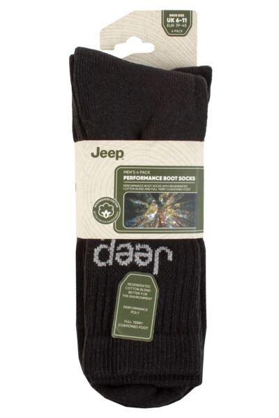 Mens 4 Pair Jeep Plain Regenerated Cotton Boot Socks