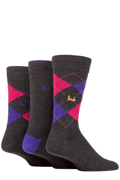 Mens 3 Pair Pringle Bamboo Cotton Blend Argyle Socks