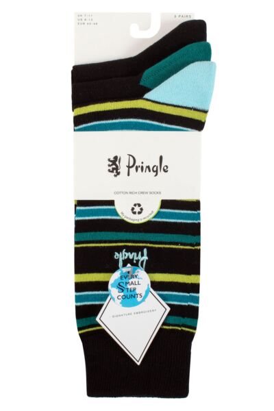 Mens 3 Pair Pringle Cotton and Recycled Polyester Patterned Socks