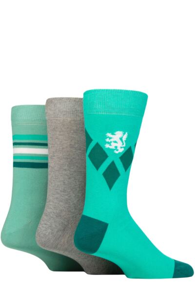 Mens 3 Pair Pringle Cotton and Recycled Polyester Patterned Socks