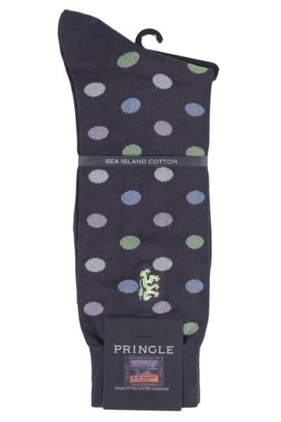 1 Pair 80% Sea Island Cotton Spots Socks Men's - Pringle of Scotland