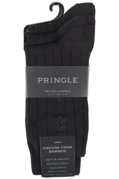 3 Pair Pringle Of Scotland Classic Bamboo Rib Socks Men's - Pringle of Scotland