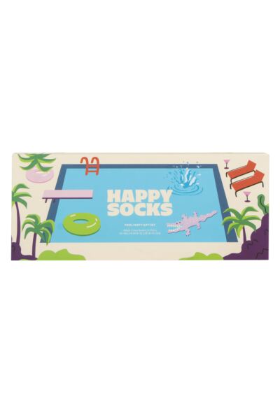 Mens and Women's 4 Pair Happy Socks Pool Party Gift Boxed Socks