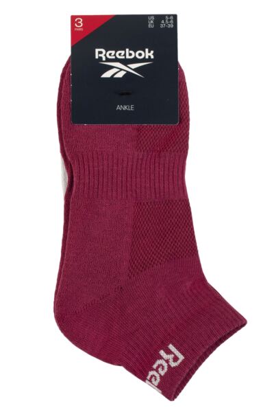 Mens and Women's 3 Pair Reebok Essentials Cotton Ankle Socks with Arch Support and Mesh Top